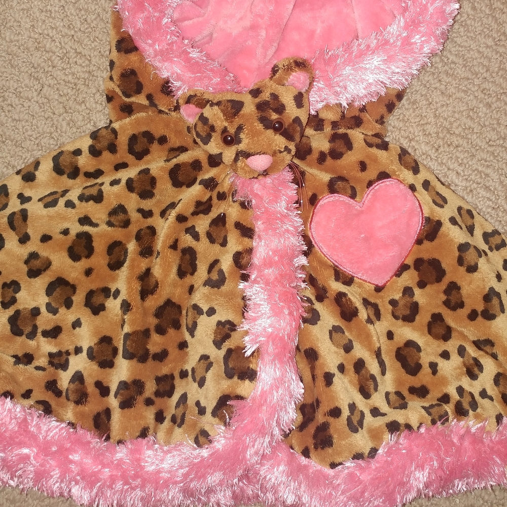 Girls Pink/Cheetah Hooded Poncho Set